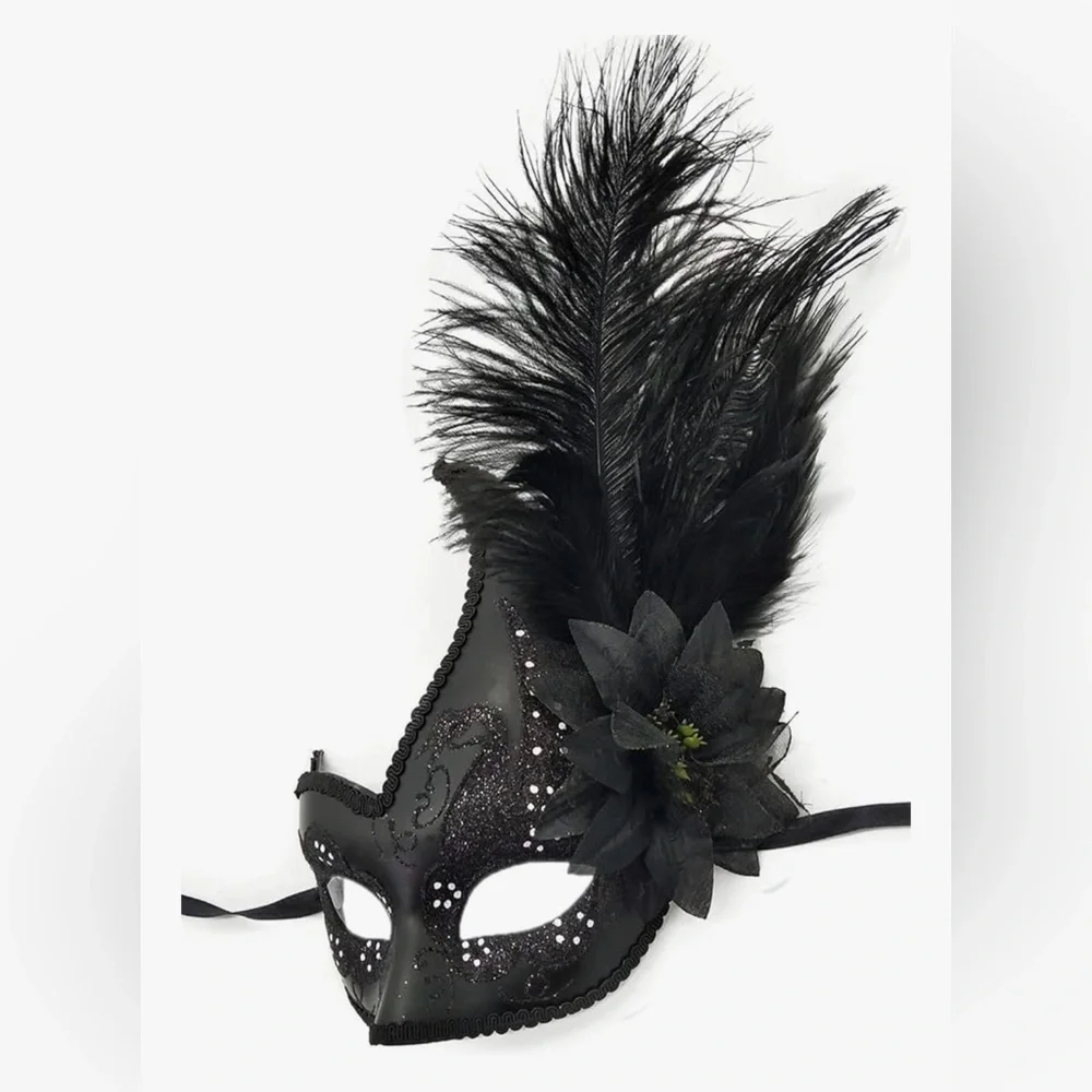 Black Masquerade Mask with Feathers